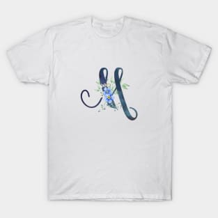 Floral Monogram M Wild Blue Flowers T-Shirt